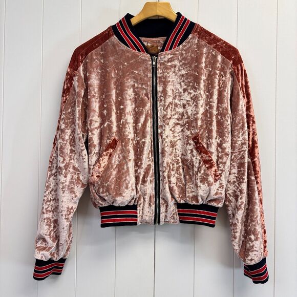 Pol Womens Preppy Streetwear Crushed Velvet Varsity Track Jacket Size M Feminine - Picture 1 of 10